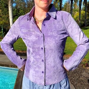 Express World Brand 100% Genuine Leather button up blouse, sz M-7/8 (Faded Now!)